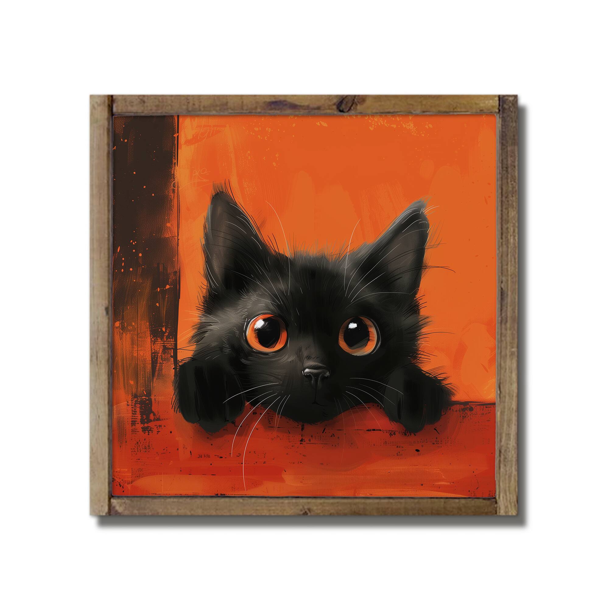 Black and Orange Cat 9.5" x 9.5" Framed Wood Plaque